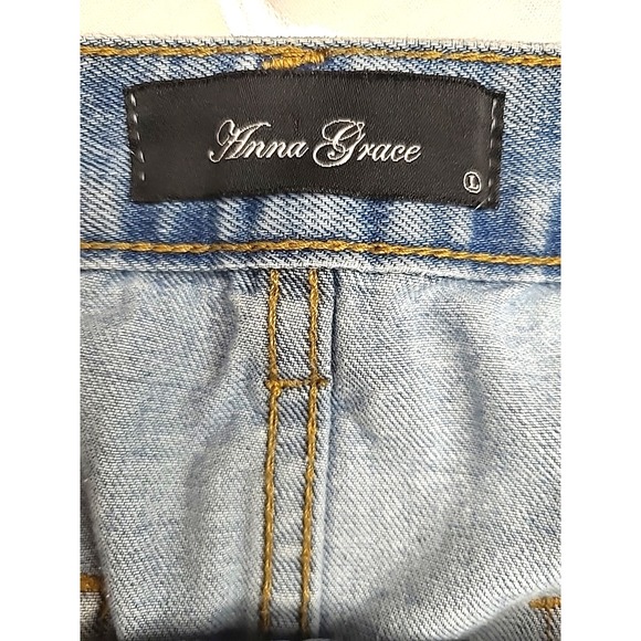 Denim Mini Skirt Embroidered Floral Spring Break Cottagecore Sz L Anna Grace - Picture 3 of 9